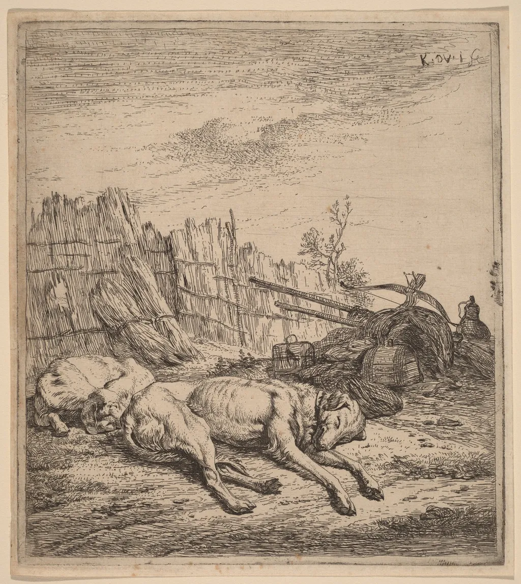 Hunting Dogs, by Karel Dujardin, ink, 1650