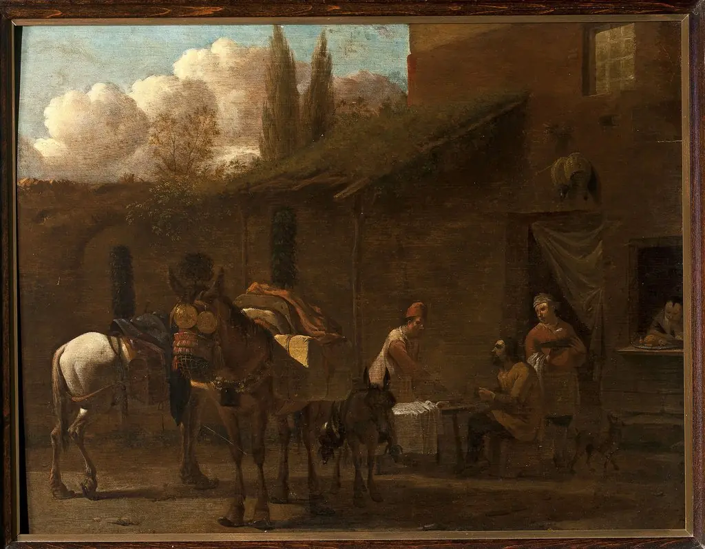 In front of an inn, by Karel Dujardin