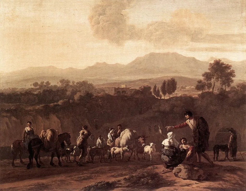 Landscape in the Roman Campagna, by Karel Dujardin, oil, 1675