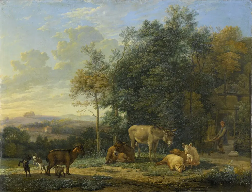 Landscape with Two Donkeys, Goats and Pigs, by Karel Dujardin
