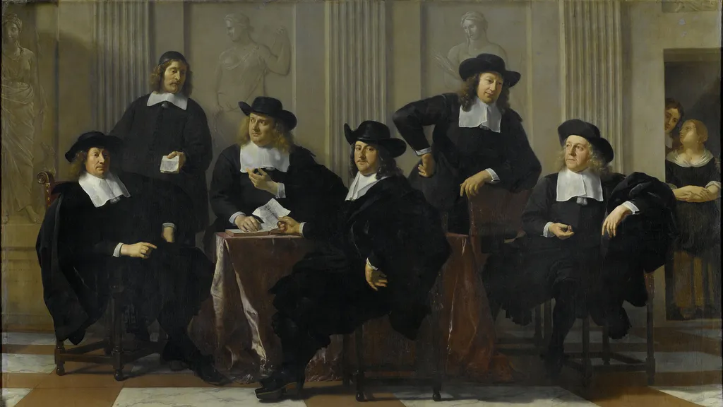 The Regents of the Spinhuis and Nieuwe Werkhuis, Amsterdam, by Karel Dujardin, oil, 1669