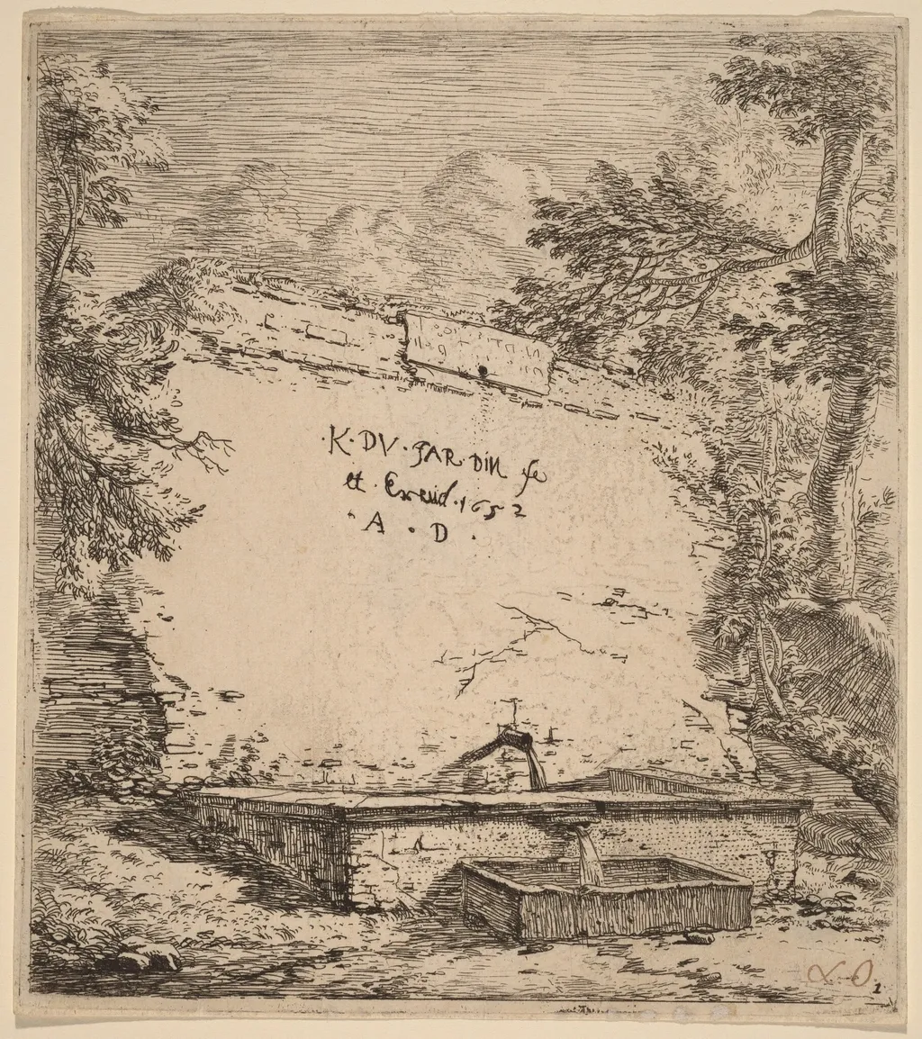 Title Page with Fountain, by Karel Dujardin, ink, 1652