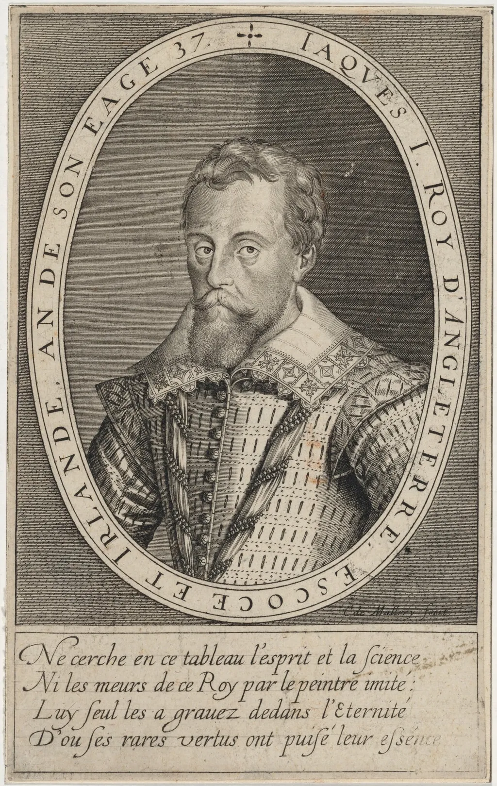 James I, by Karel van Mallery, ink, 1603