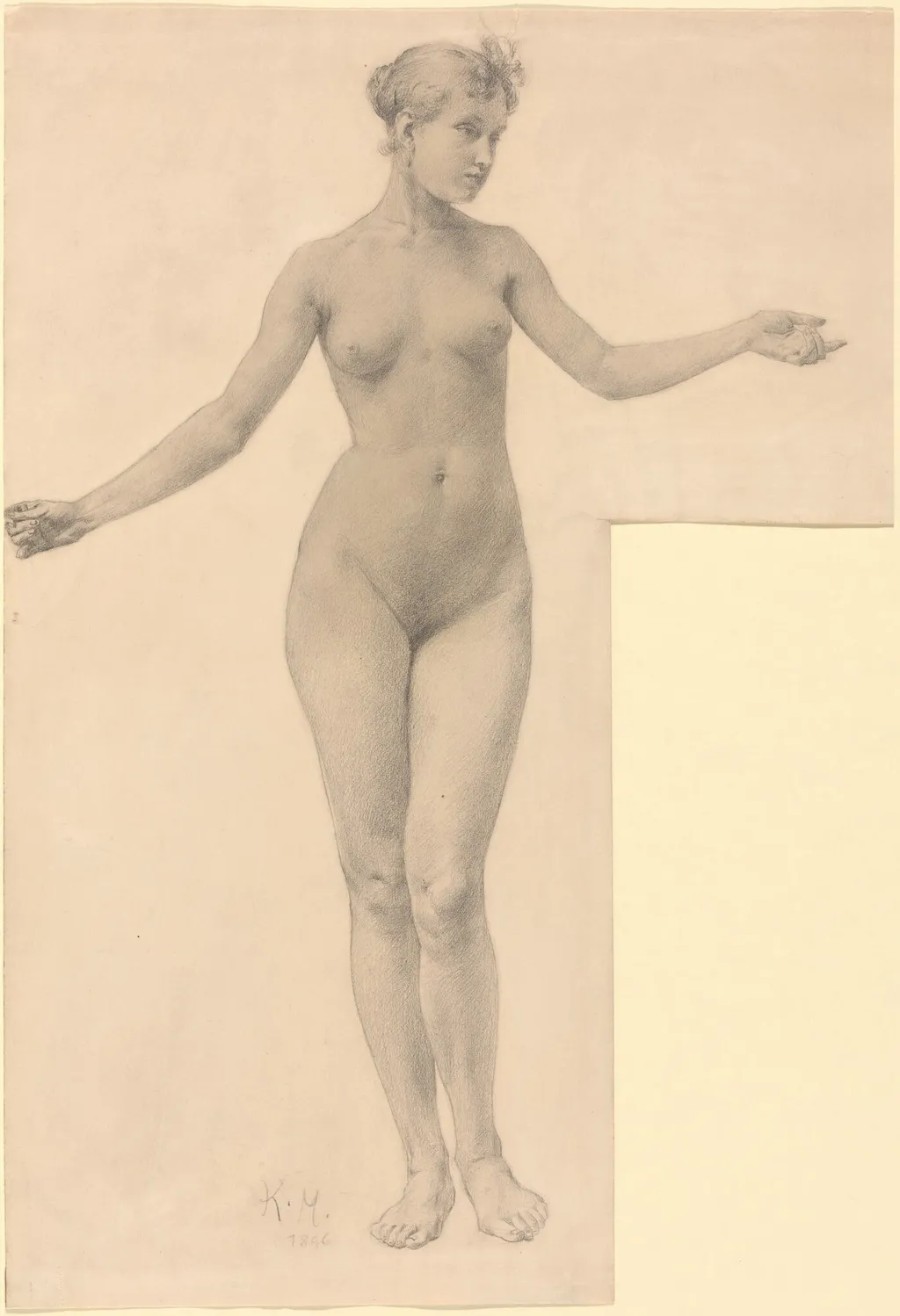 Female Nude with Outstretched Arms, by Karel Vitezslav Masek, charcoal, 1896