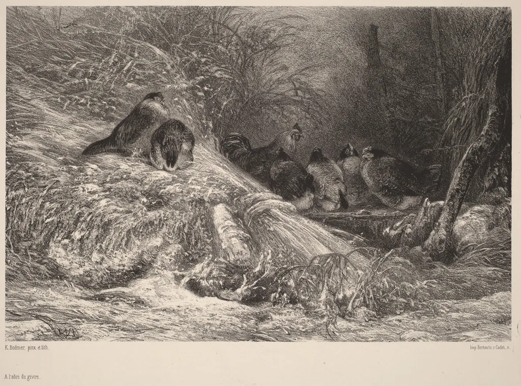 A l'abri du givre, by Karl Bodmer, ink, 1851