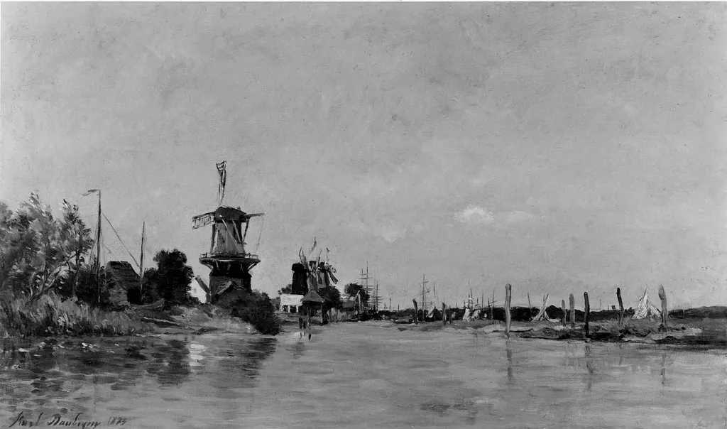 Windmills near Dordrecht, by Karl Daubigny, oil, 1873