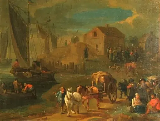 Case în port; pandant: Zidul unui port, by Karl Eigen