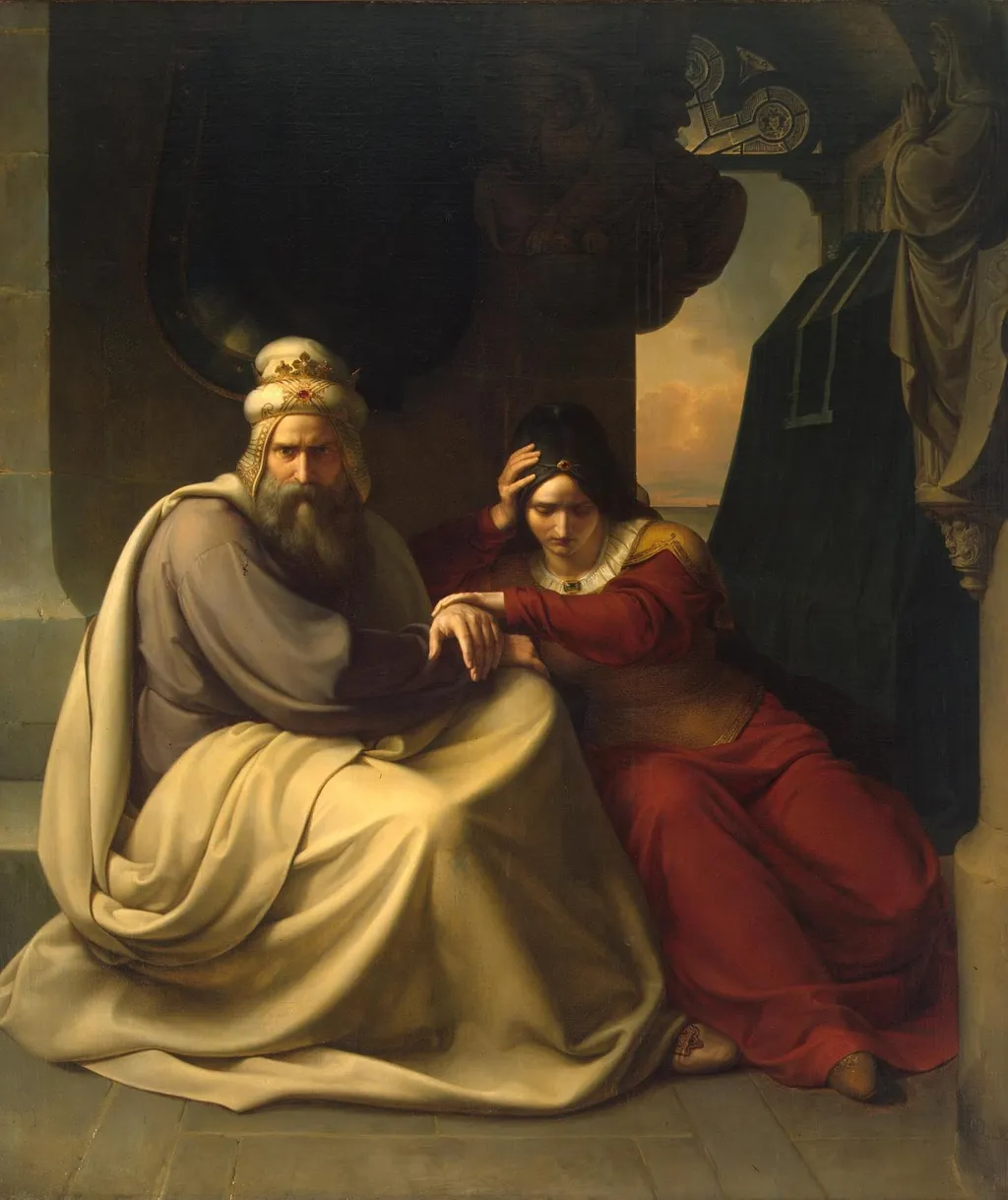 Royal Couple Mourning for their Dead Daughter, by Karl Friedrich Lessing, oil, 1830