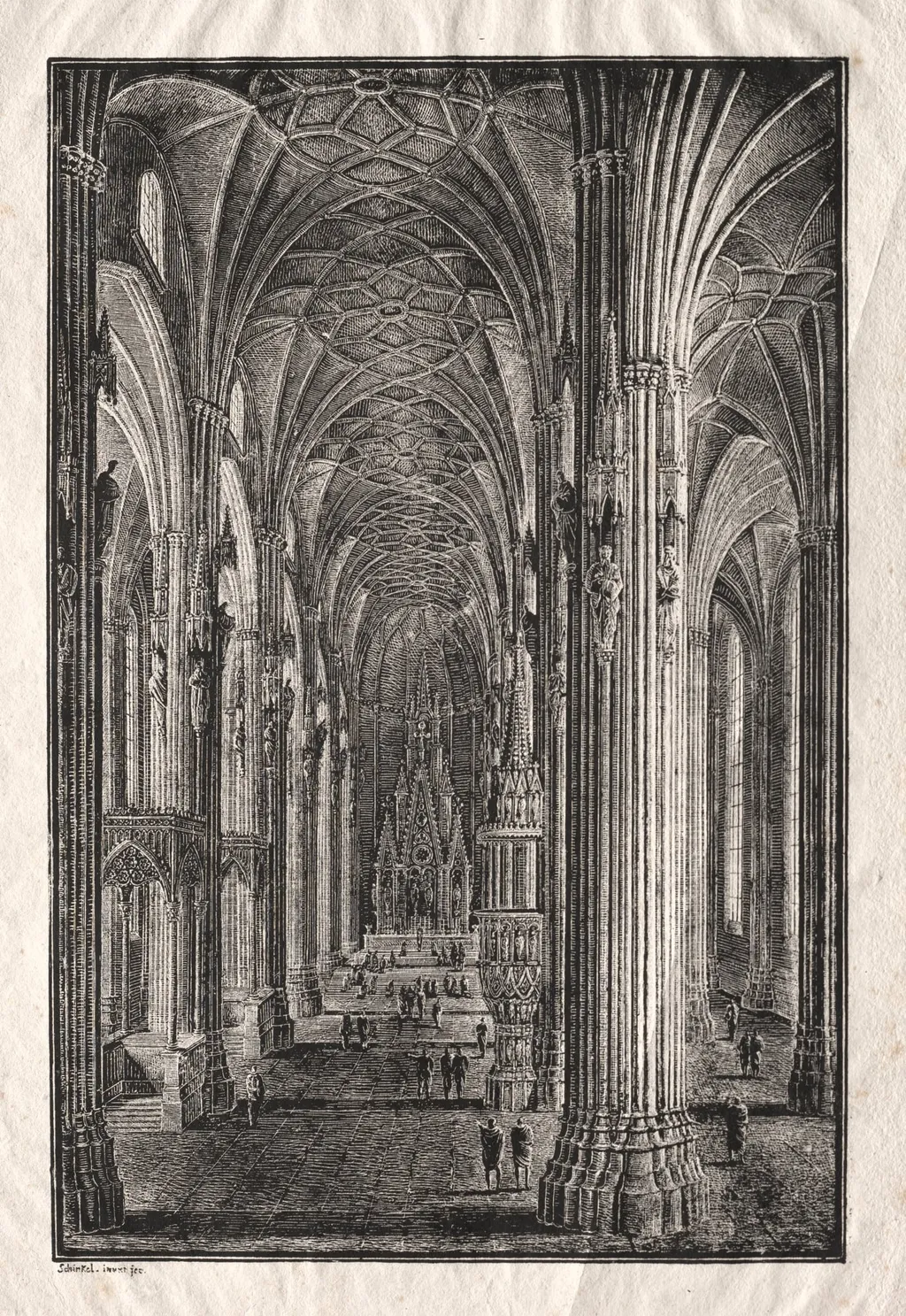 Interior of St. Stephen's Cathedral in Vienna, by Karl Friedrich Schinkel, 1810