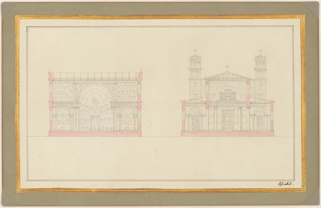 Section of the Crossing and the West End of a Cathedral for Berlin, by Karl Friedrich Schinkel, graphite, 1827