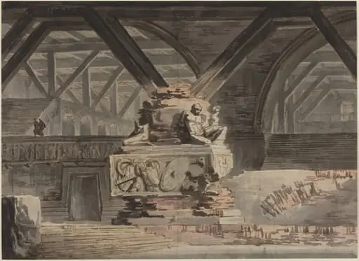 Stage Design: A Sepulchral Vault, by Karl Friedrich Schinkel