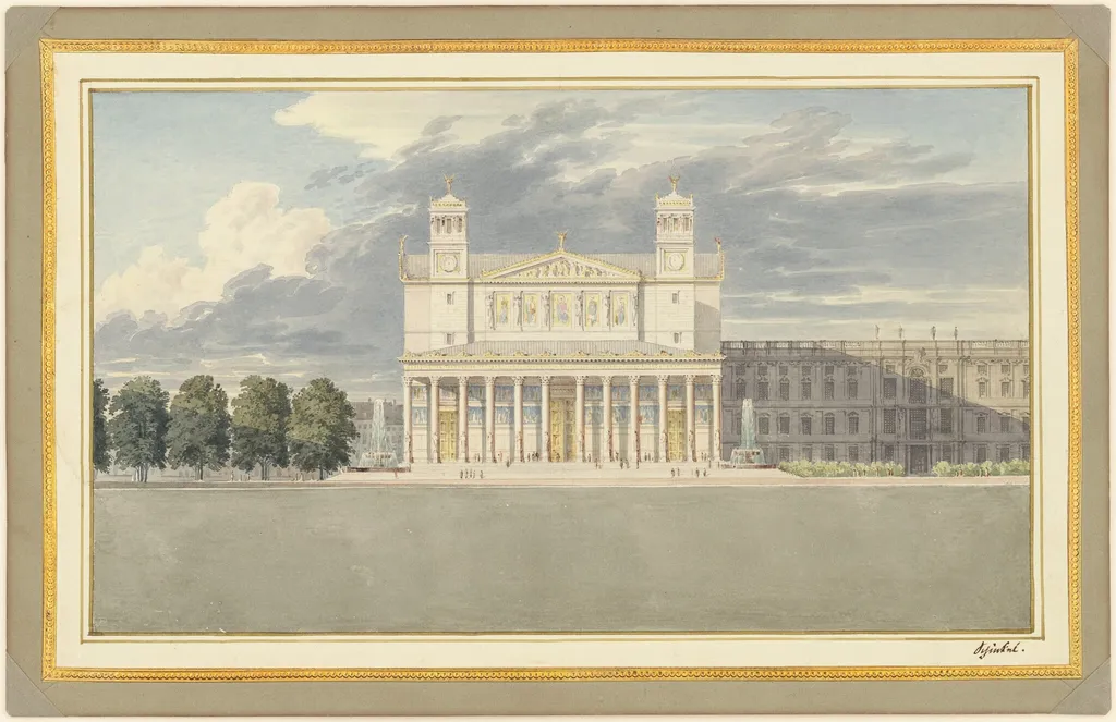 The Façade and Suroundings of a Cathedral for Berlin, by Karl Friedrich Schinkel, graphite, 1827