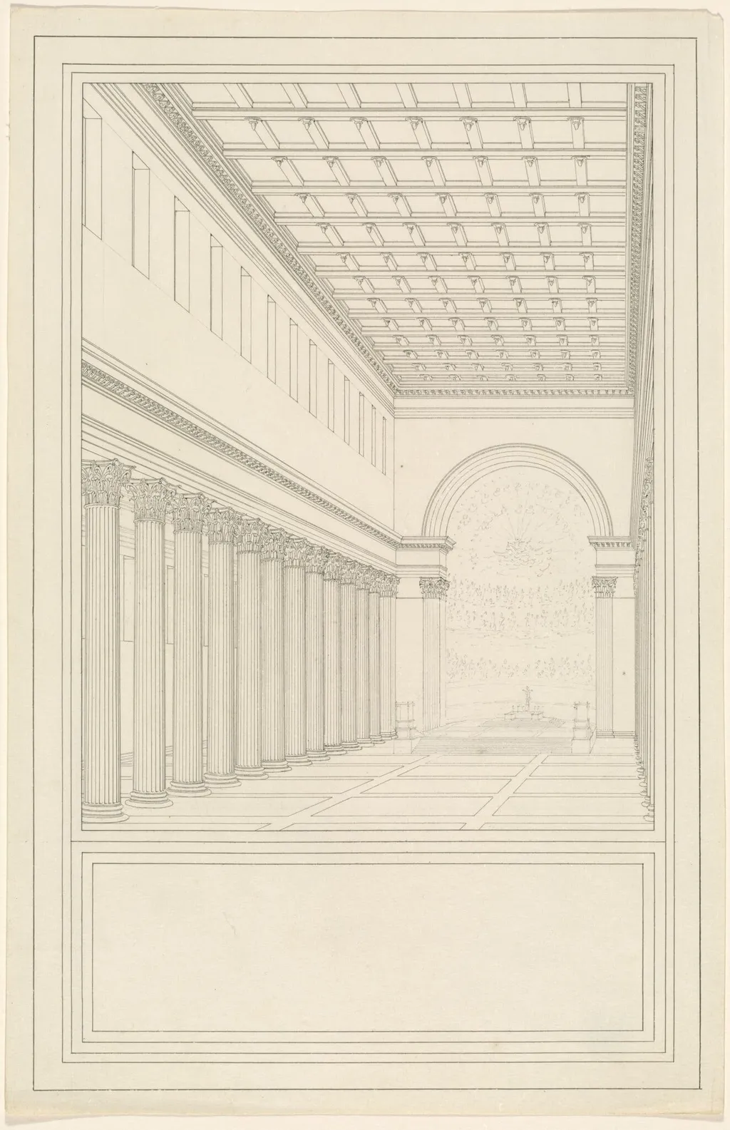 The Nave and Apse, without a Transept, of a Cathedral for Berlin, by Karl Friedrich Schinkel, graphite, 1828