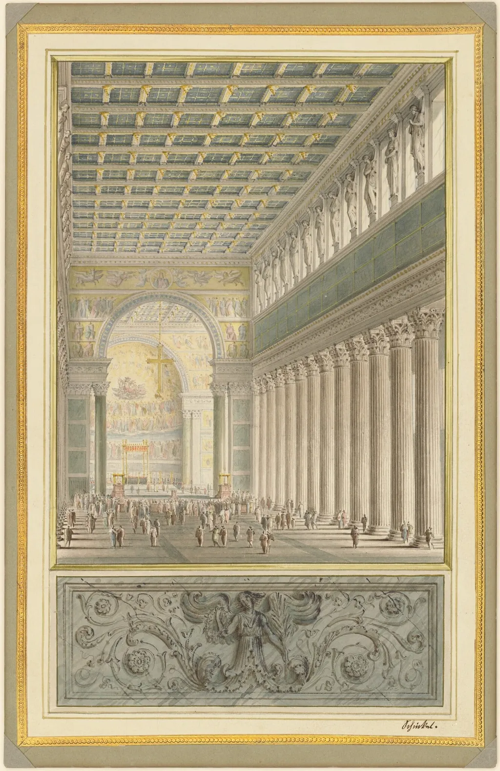 The Nave, Apse, and Crossing of a Cathedral for Berlin, by Karl Friedrich Schinkel, graphite, 1827
