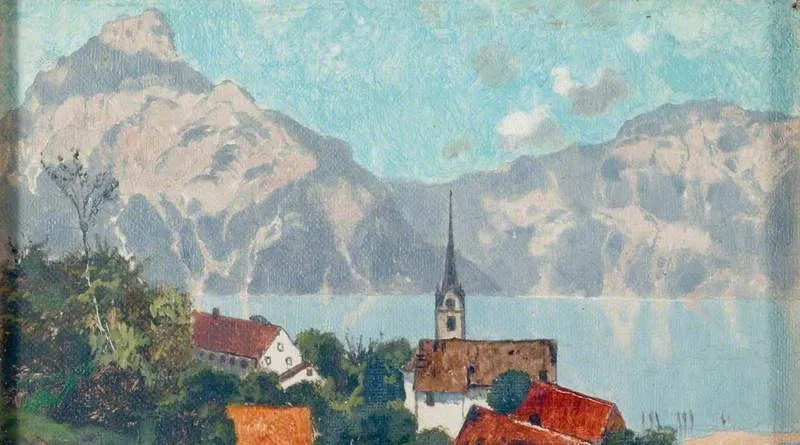 Flüelen, on the Lake of Lucerne, by Karl Heffner, oil, 1897