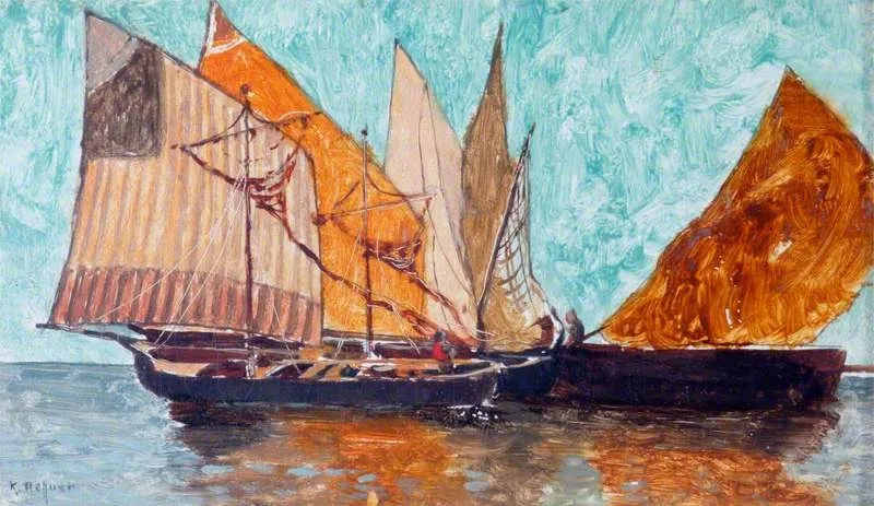 Sailing Boats at Chioggia, near Venice, by Karl Heffner, oil, 1890