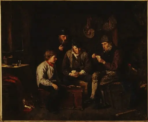 Ahvenanmaalaisia miehiä pelaamassa korttia kajuutassa (Ristiässä), by Karl Jansson