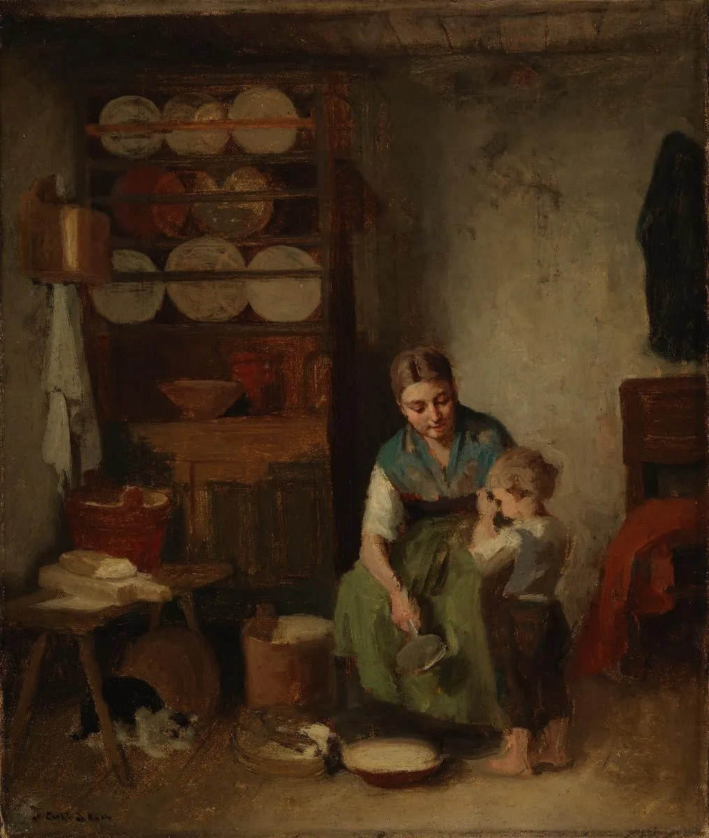 Poika saa maitoa, luonnos I, by Karl Jansson, unspecified, 1870