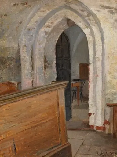 Sisäkuva Finströmin kirkosta, ovi sakaristoon, by Karl Jansson