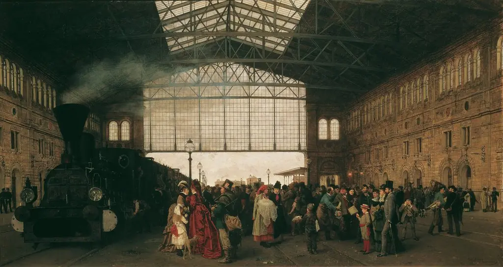 Arrival of a train at Vienna northwest-station, by Karl Karger