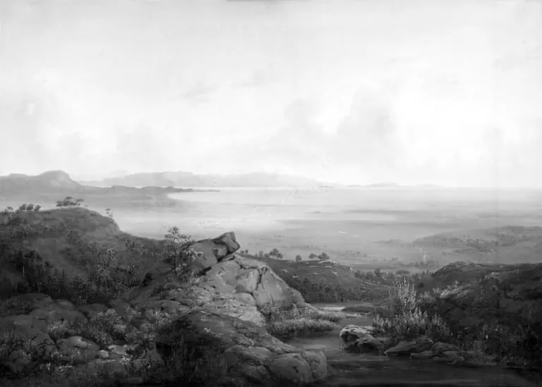 Valpladsen ved Marathon, i baggrunden Euboea med bjerget Oche, by Karl Ross, oil, 1839