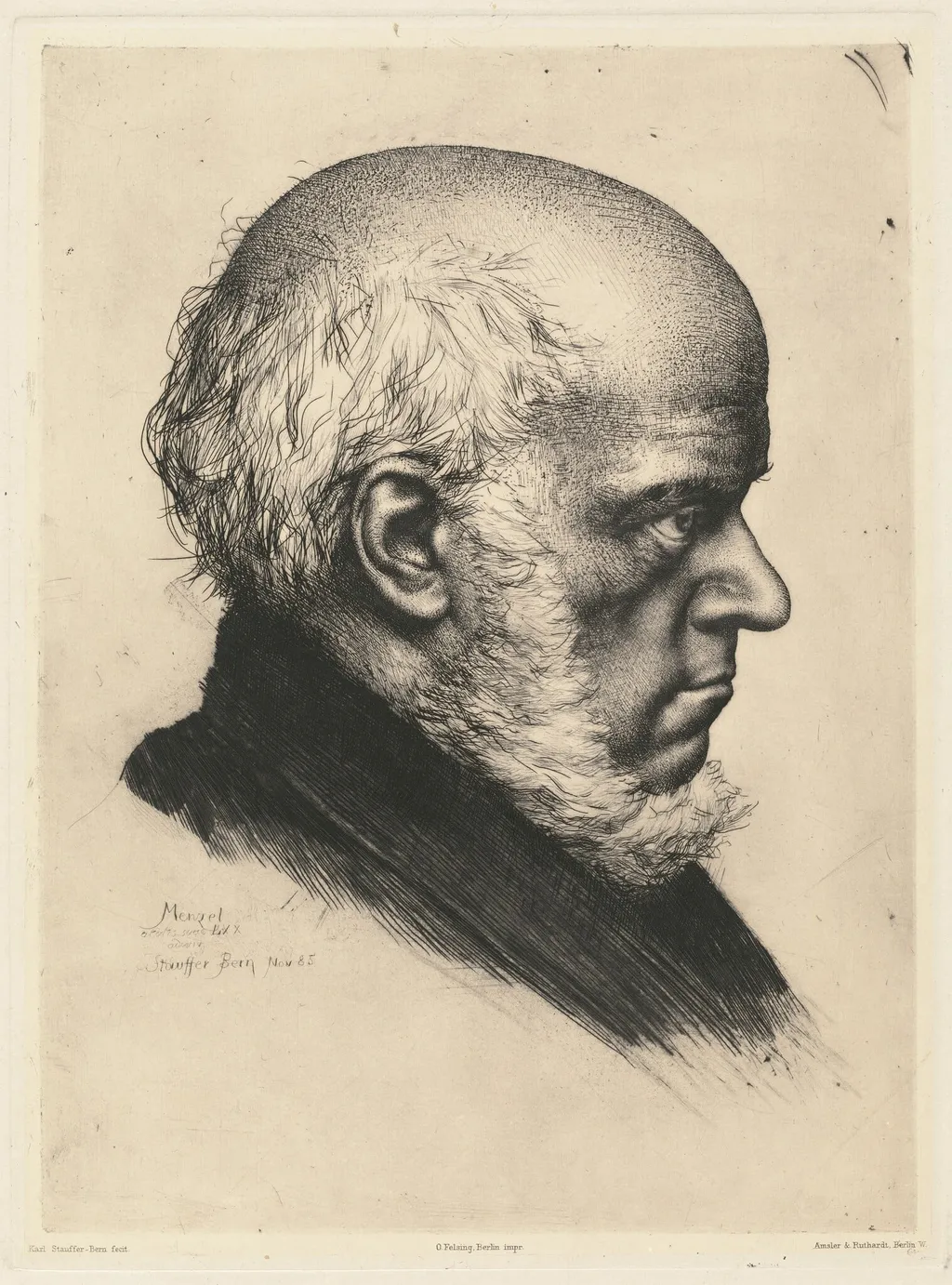 Adolph Menzel, by Karl Stauffer-Bern, ink, 1885