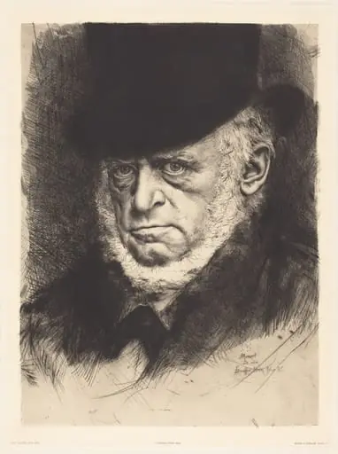 Adolph Menzel Wearing a Top Hat, by Karl Stauffer-Bern