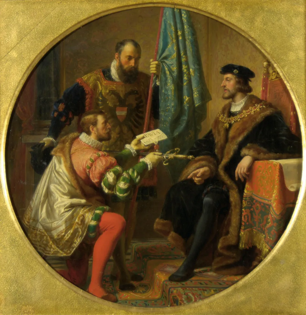 Emperor Charles V and King Francis I at Pavia 1525, by Karl von Blaas, oil, 1868