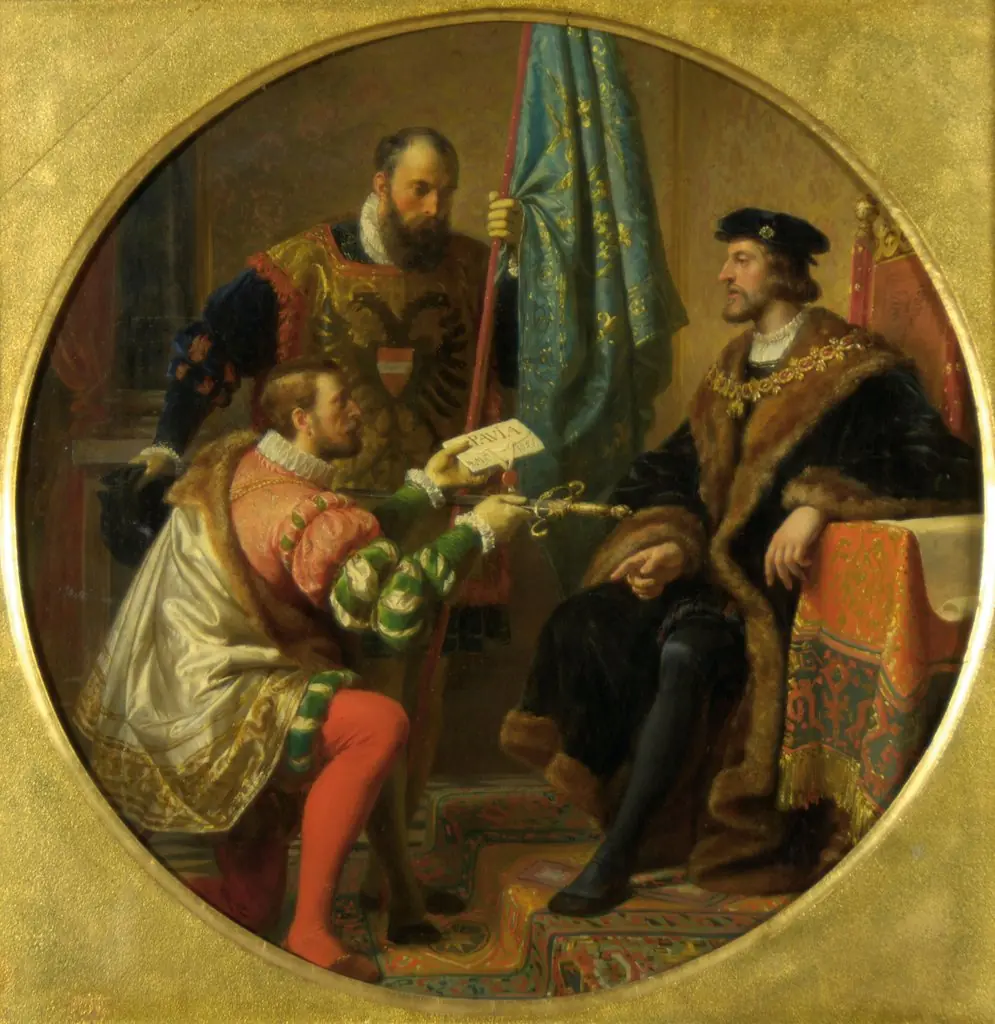 Emperor Charles V and King Francis I at Pavia 1525, by Karl von Blaas