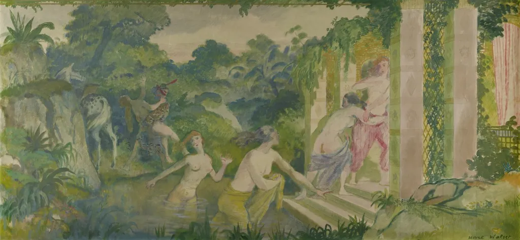 Fliehende Frauen und Entführer mit Pferd, by Karl Walser, tempera, 1911