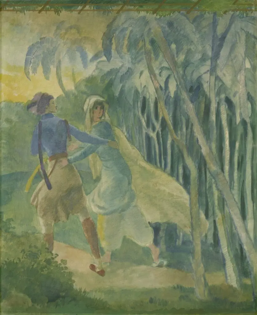 Flüchtendes Paar unter Palmen, by Karl Walser