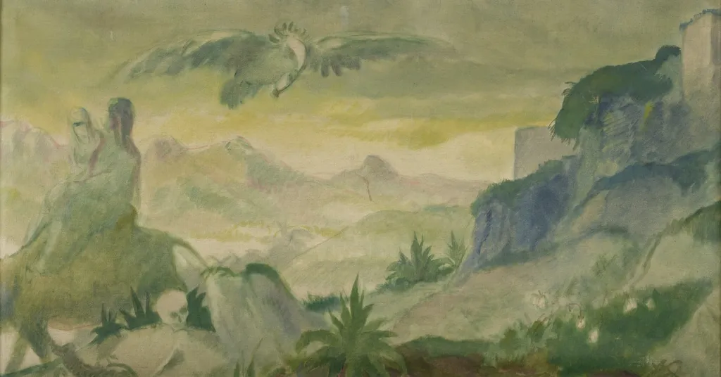 Reitendes Paar und Vogel, by Karl Walser, tempera, 1911