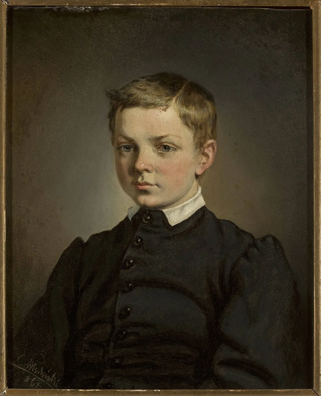 Bust portrait of a boy, by Karol Młodnicki, oil, 1864