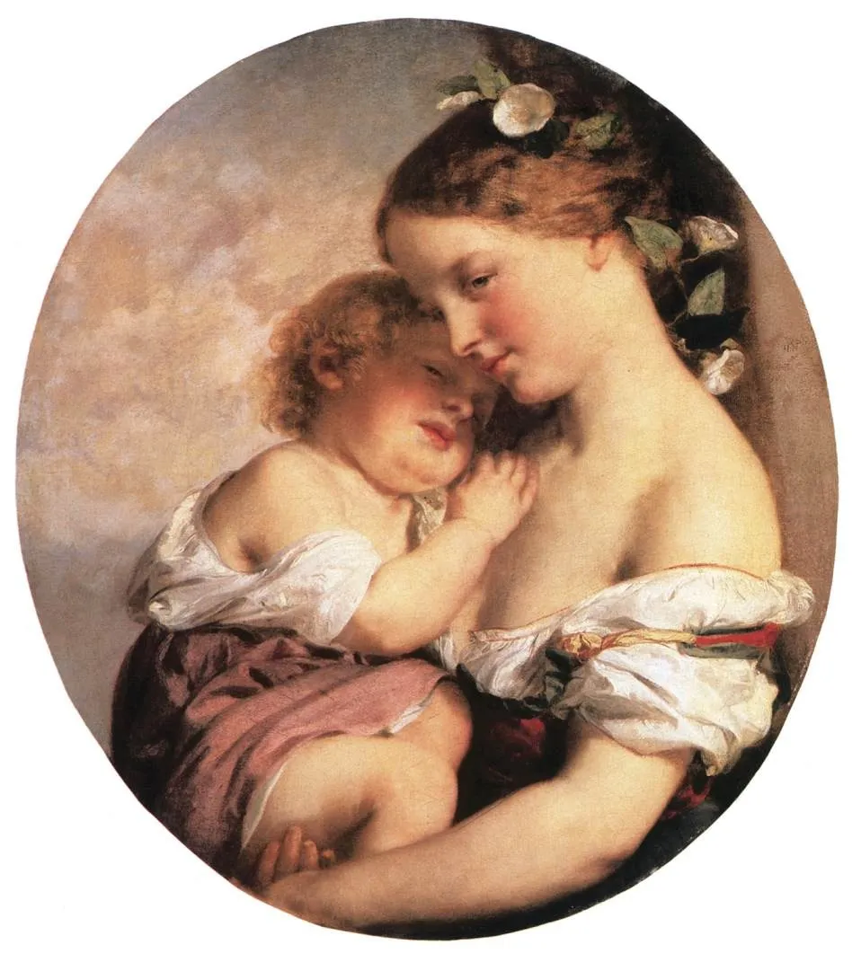 Mother and her Child, by Károly Brocky, oil, 1850
