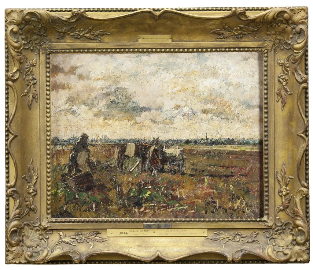 Plain with a Working Farmer, by Károly Kotász, oil, 1916