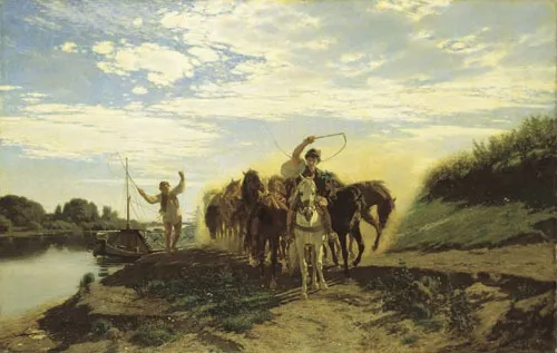 Boat Warpers, by Károly Lotz, oil, 1870