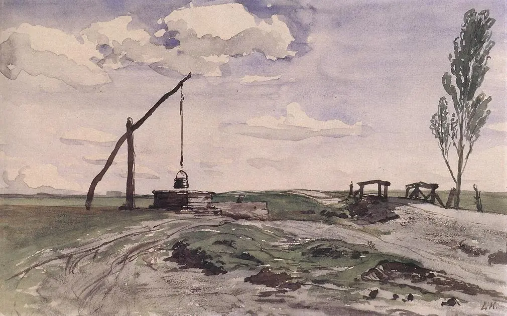 Landscape with a Sweep-pole Well, by Károly Lotz
