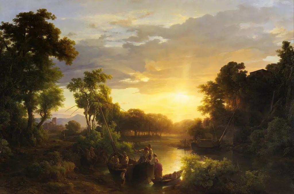 Italian Landscapes at Sunset, Fishermen, by Károly Markó