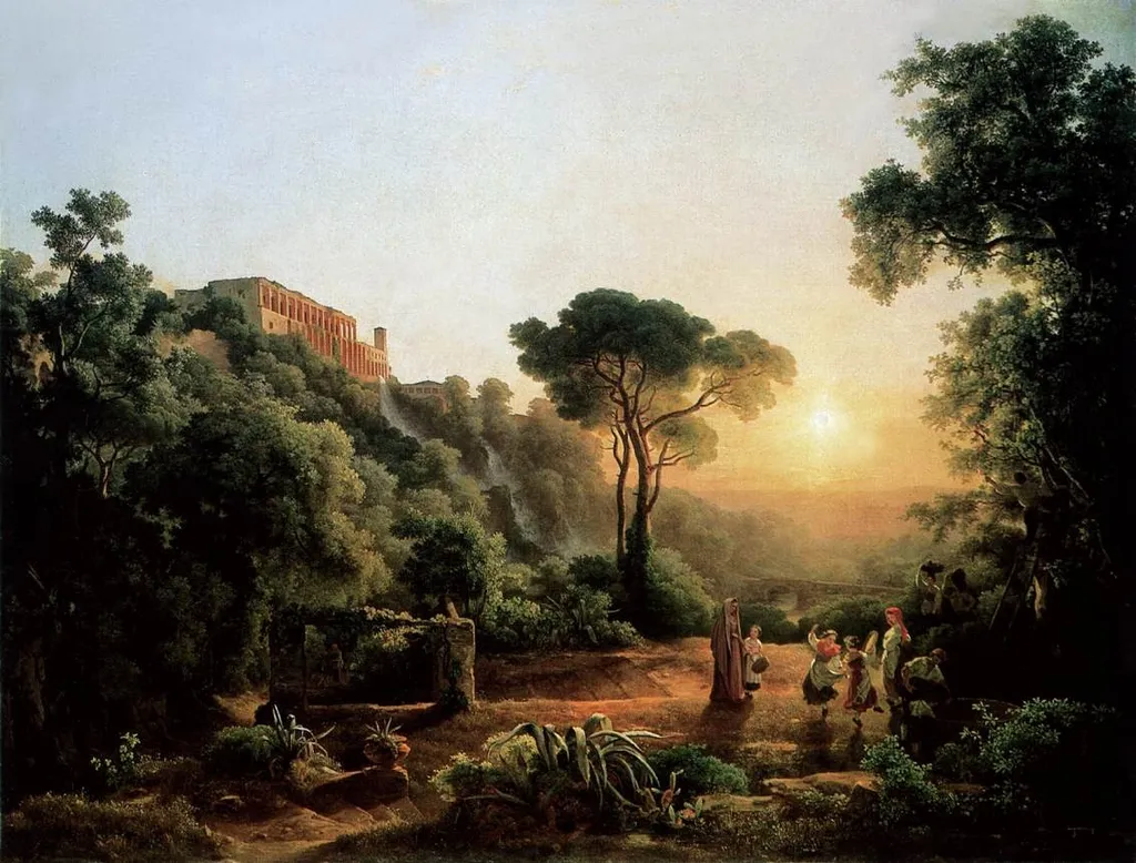 Landscape near Tivoli with Vintager Scens, by Károly Markó, oil, 1846