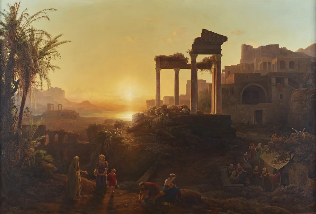 Landschaft mit Sonnenuntergang, by Károly Markó, oil, 1847