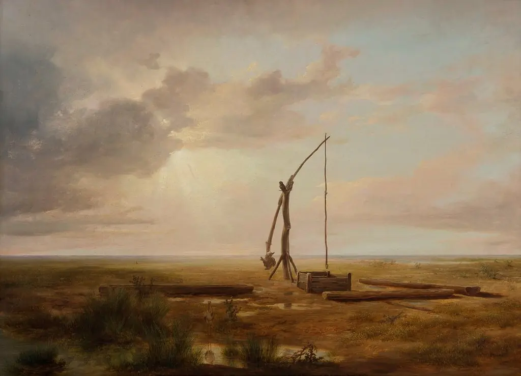 View of the Great Hungarian Plain with Draw Well, by Károly Markó