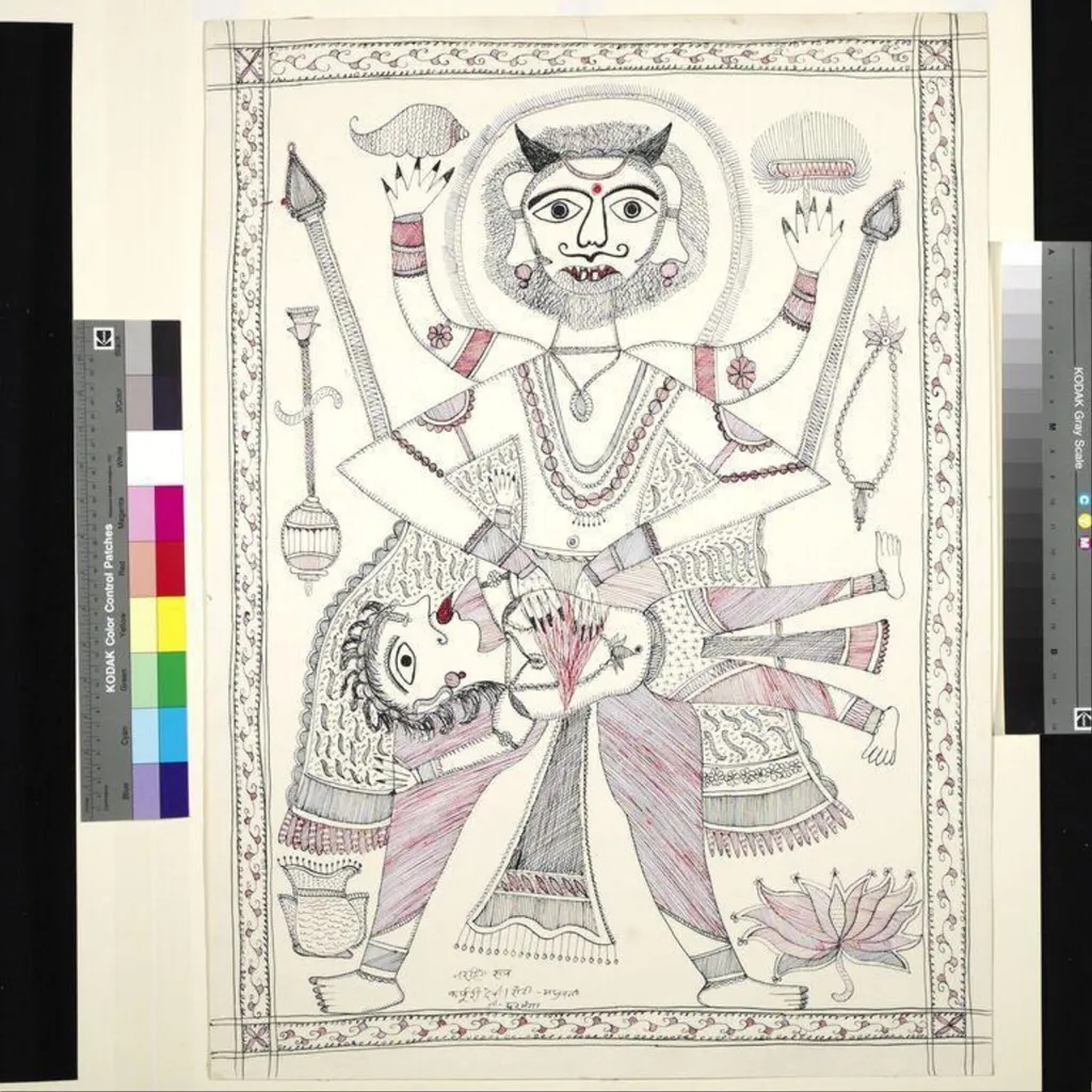 Narasimha Avatara, by Karpuri Devi, paint, 1974