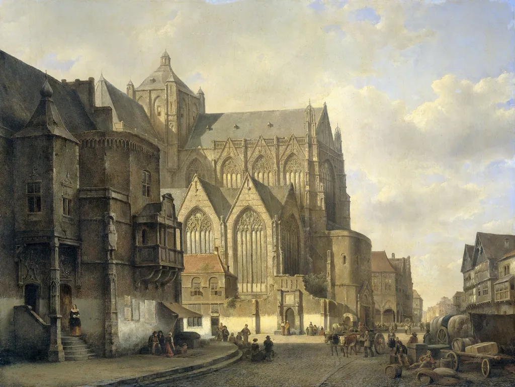 Cityscape, Rijksmuseum, by Kaspar Karsen, oil, 1850