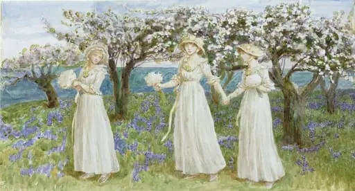 Three girls in white, by Kate Greenaway