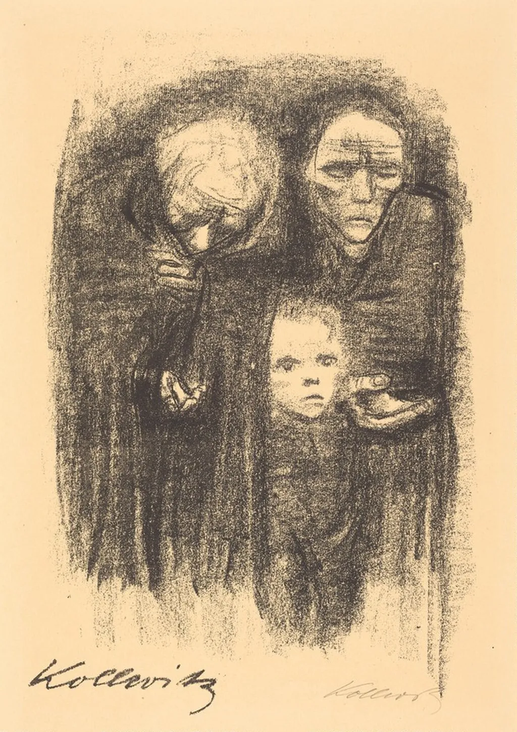 Bettelnde (Begging), by Käthe Kollwitz, ink, 1924