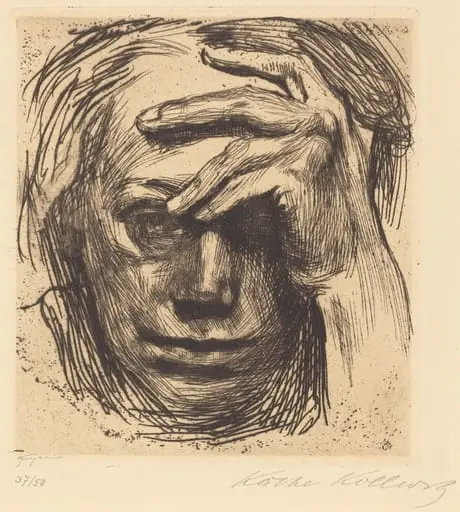 Self-Portrait with Hand on Forehead (Selbstbildnis mit der Hand an der Stirn), by Käthe Kollwitz