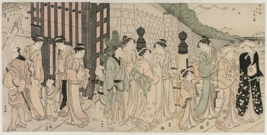 A Thousand Autumns, Ten Thousand Years on Tokiwa Bridge, by Katsukawa Shunchō, 1794