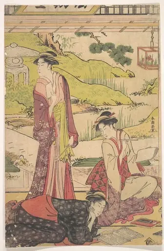 あやめ燈籠図|Three Women Enjoying Literary Pursuits, by Katsukawa Shunchō