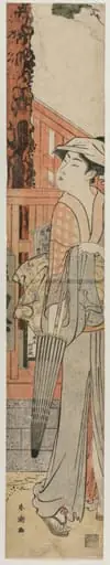 Young Woman Standing Beside a Pine Tree Within the Precincts of a Temple, by Katsukawa Shunchō