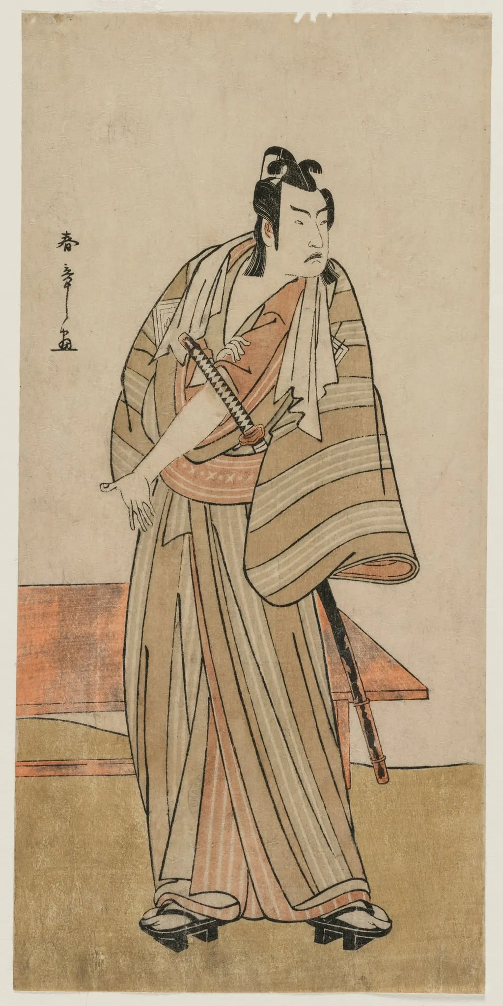 Ichikawa Yaozo II as a Otokodate Standing by a Bench, by Katsukawa Shunshō, 1780